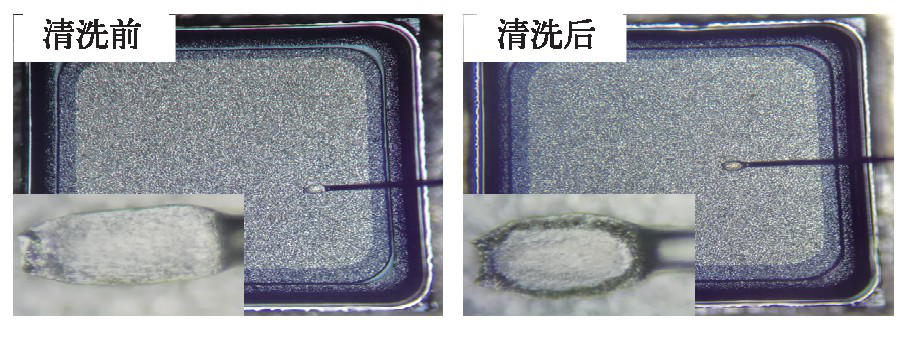 等離子清洗前後芯片上鍵合效果圖 